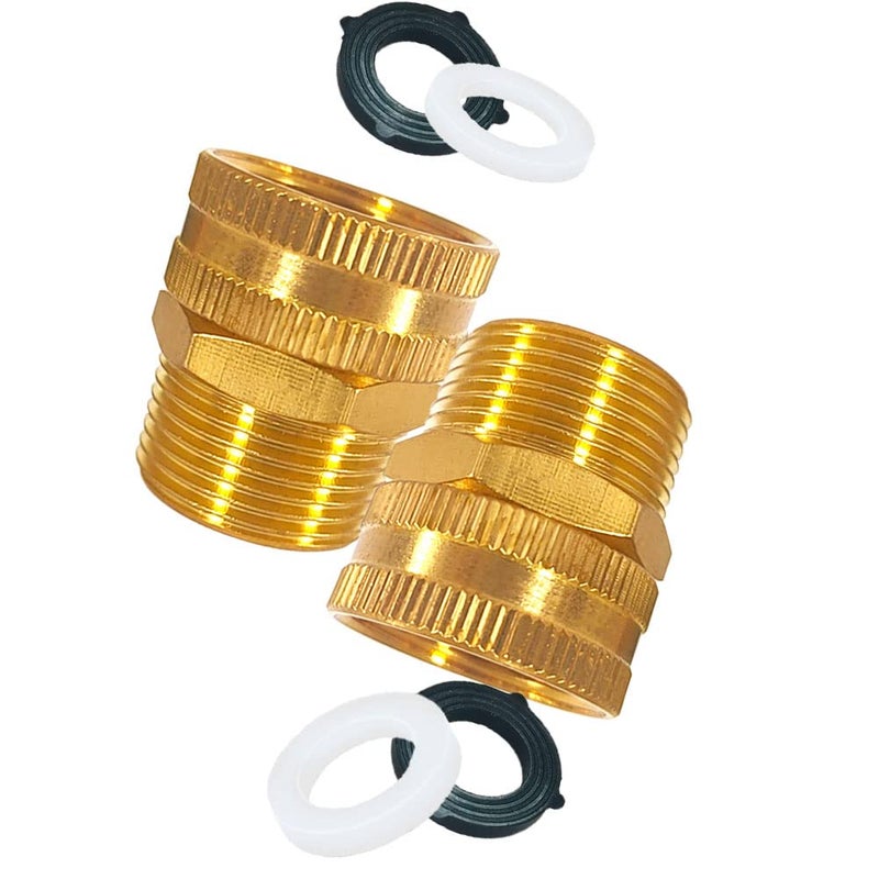 YOUHO Brass Garden Female Hose Fitting Connector, 3/4 GHT Female x 3/4 GHT Male, Garden Hose Connectors Garden Pipe Joint Extension Repair Fitting 2PCS - Image 1